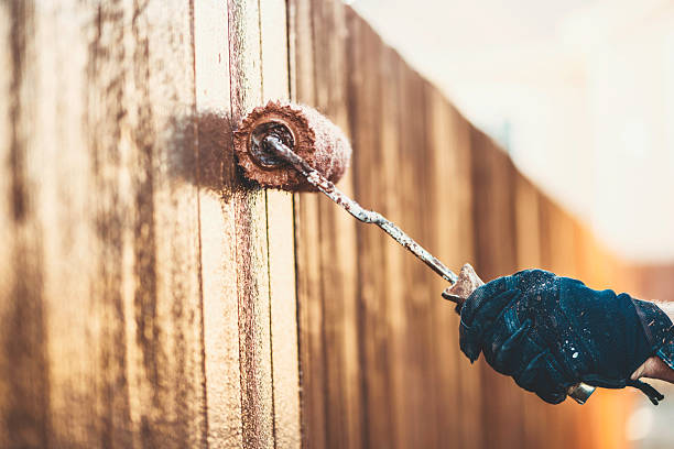 Stained cedar fence detail in Lubbock TX