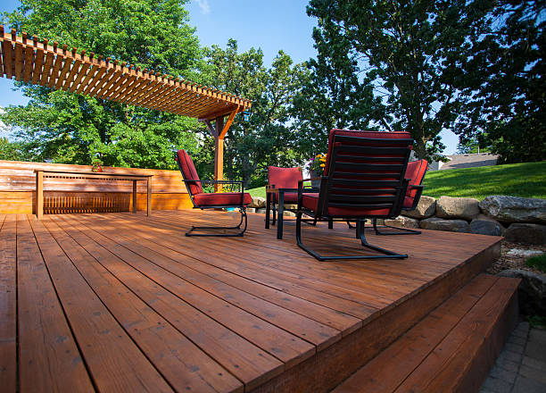Newly stained backyard deck in Lubbock TX